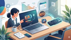 Иллюстрация изношенного аккумулятора ноутбука Asus для статьи о симптомах замены батареи устройства